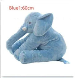 Blue plush elephant toy, soft fabric, large size, sitting position, cozy kids room decor.