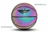 Reflective holographic basketball with hexagon texture, rainbow color, official NBA size and weight