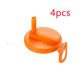 Orange plastic water bottle lid with straw and handle, pack of 4, durable accessory