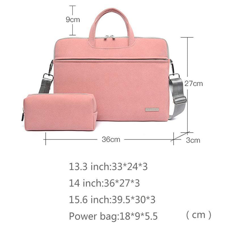 Pink PU leather women laptop bag with shoulder strap and matching pouch, fits 13.3 to 15.6 inch laptops, durable and waterproof design