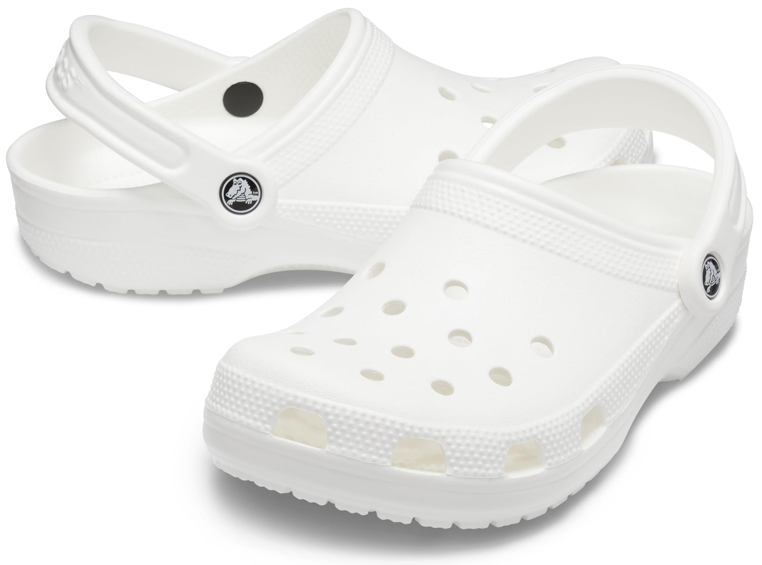 White Crocs Unisex-Adult Classic Clogs with ventilation holes and pivoting heel straps