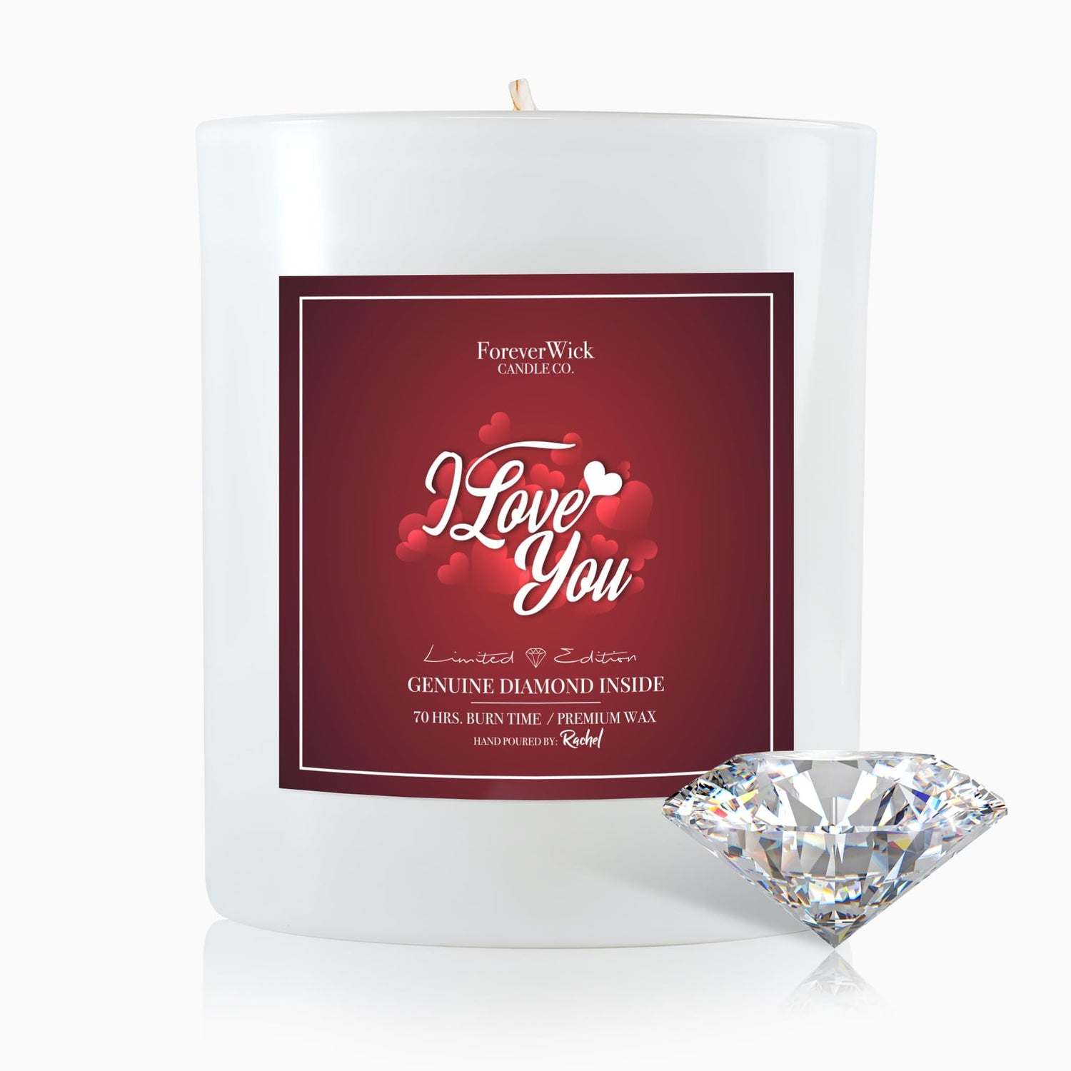 I Love You scented soy candle with genuine diamond surprise inside, 70-hour burn time, romantic anniversary gift by Foreverwick