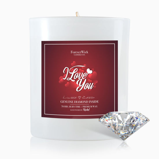 I Love You scented soy candle with genuine diamond surprise inside, 70-hour burn time, romantic anniversary gift by Foreverwick