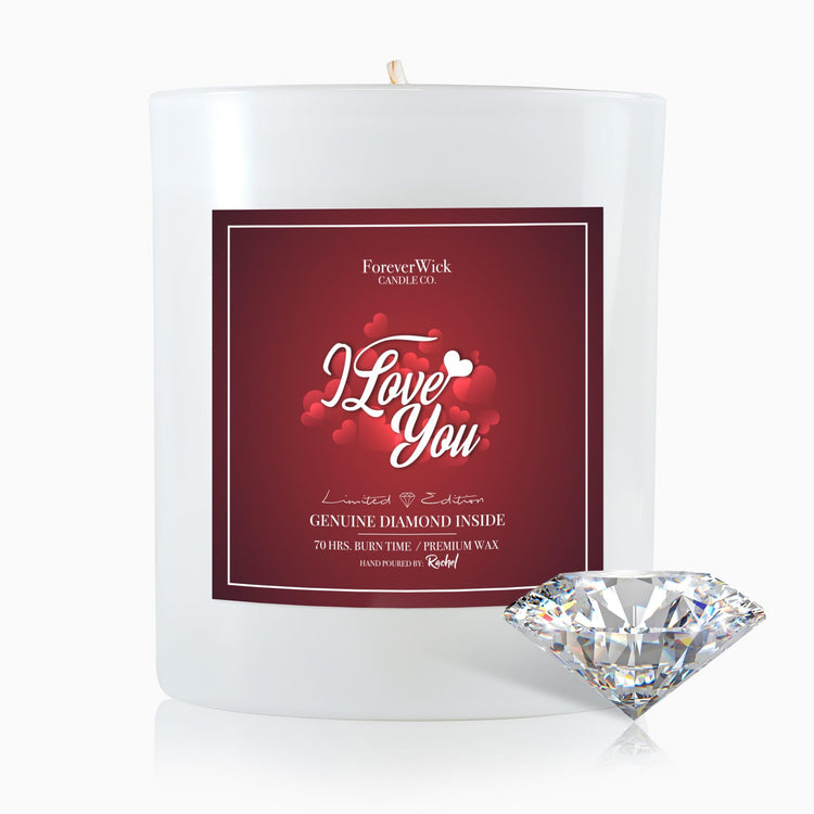 I Love You scented soy candle with genuine diamond surprise inside, 70-hour burn time, romantic anniversary gift by Foreverwick