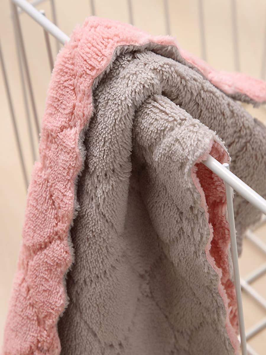 Set of 10 super absorbent pink and grey microfiber kitchen cloths made of coral velvet
