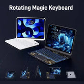 Futuristic rotating magic keyboard cases with backlit keys for tablets, white and black options