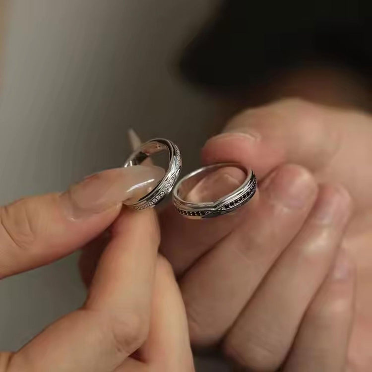 FYBIOD 10K 14K 18K Gold custom white gold couple wedding bands with moissanite and black zircon accents for him and her