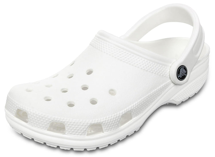 White Crocs Unisex-Adult Classic Clogs with ventilation holes and pivoting heel strap, size 11 Men/13 Women
