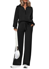PRETTYGARDEN Women’s Fall Lounge Set in Black – Half Zip Sweatshirt & Pants
