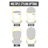 Nxtrnd Football Ski Mask in black showing four styling options: ski mask, face mask, durag, neck gaiter