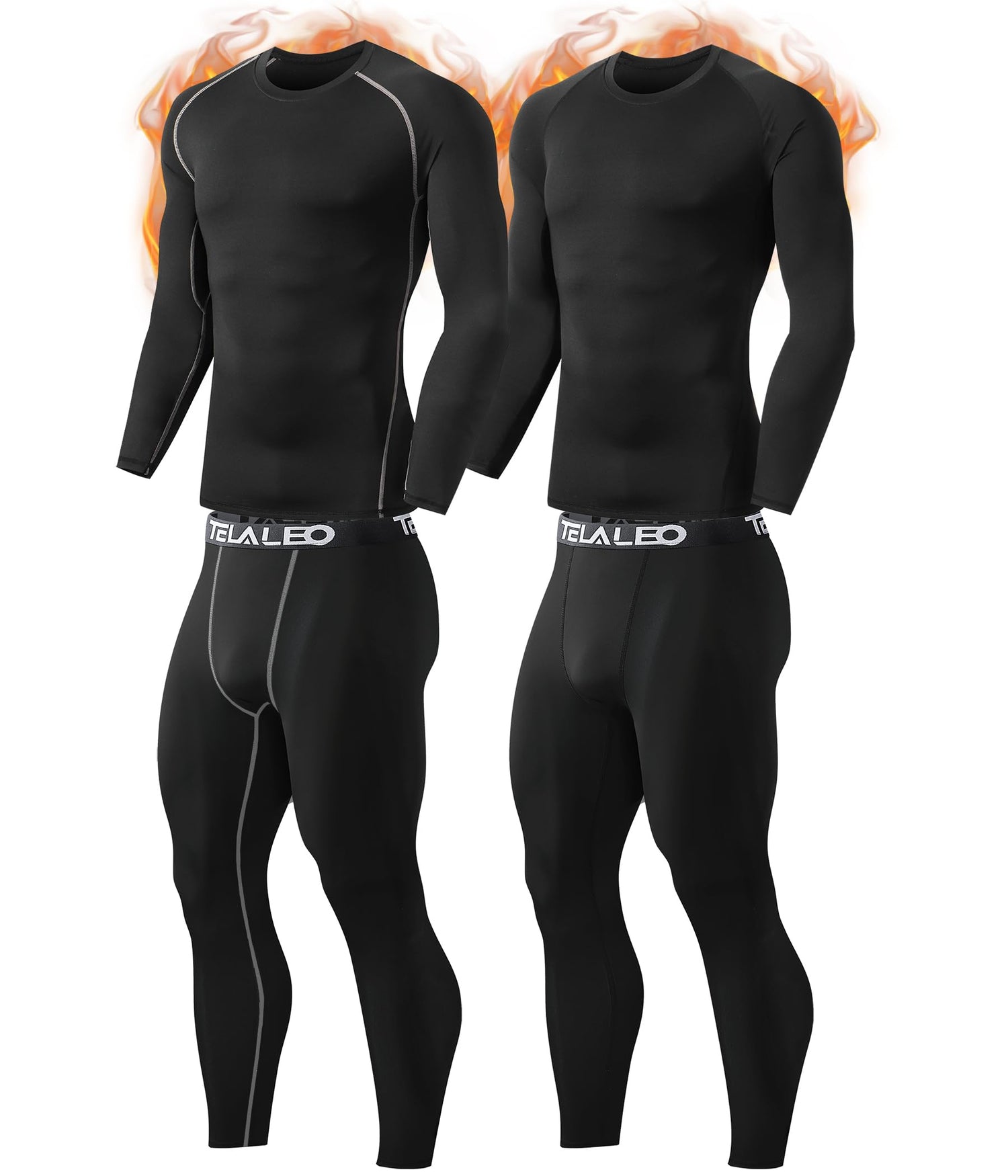TELALEO 2 Set Mens Thermal Underwear black fleece-lined long johns with long sleeve shirts for cold weather