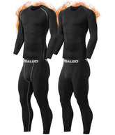 TELALEO 2 Set Mens Thermal Underwear black fleece-lined long johns with long sleeve shirts for cold weather