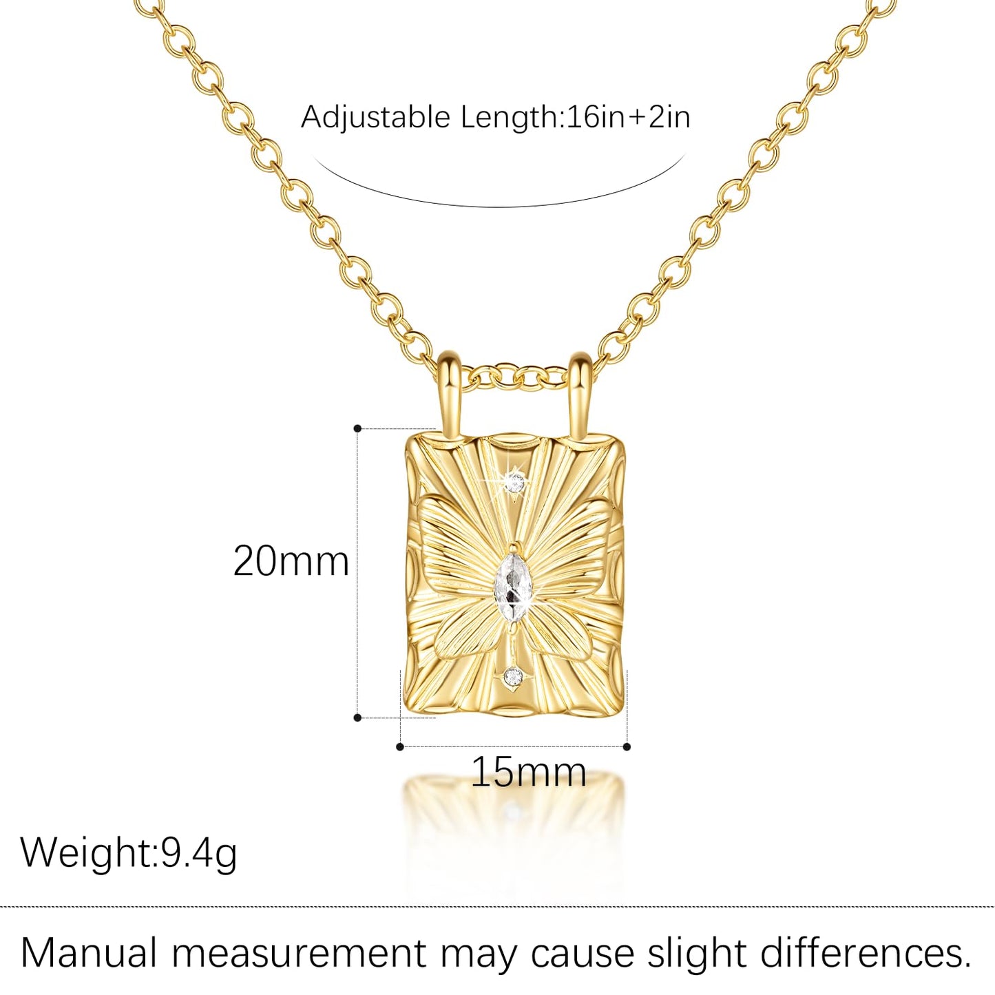 14K Gold Necklaces for Women Gold Pendant Necklaces for Women Unique Square Butterfly Pendant Trendy Simple yet Full of Character Butterfly Necklace for Womens