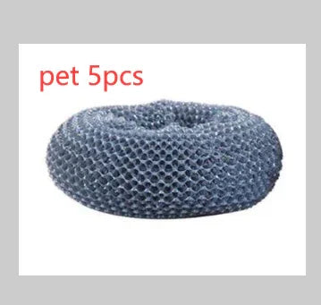 Round gray mesh pet scrubber pad, durable cleaning accessory, shown in a set of 5 pieces.
