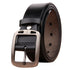 Black leather belt with silver buckle, classic style, adjustable fit, smooth finish