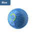 Blue textured exercise massage ball with power button design and yellow accent, isolated on white background.