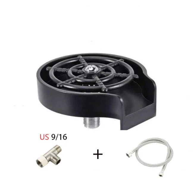 Black cup rinser with metal connector and hose, dishwasher sink accessory set