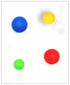 Four solid color spheres—blue, yellow, green, red—on a white background.