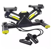 Compact black and yellow stepper exercise machine with resistance bands, home fitness equipment