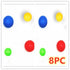 Set of eight smooth round balls in blue, yellow, green, and red, soft rubber material