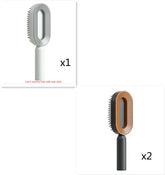 Two oval-shaped hair removal brushes, one gray and one brown, with ergonomic handles and plastic bristles.