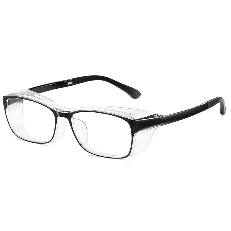 Rectangular clear eyeglasses with black top frame, modern streetwear accessory