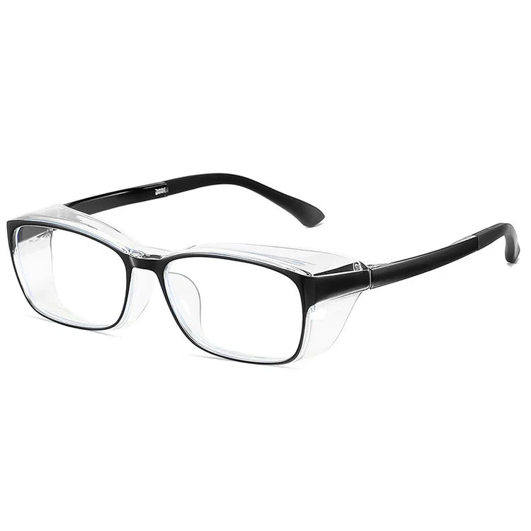 Rectangular clear eyeglasses with black top frame, modern streetwear accessory
