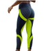 High-waisted athletic leggings with yellow and black honeycomb pattern, slim fit, stretchy material