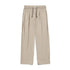 Beige wide-leg pants with drawstring waist, relaxed fit, soft fabric, minimalistic style