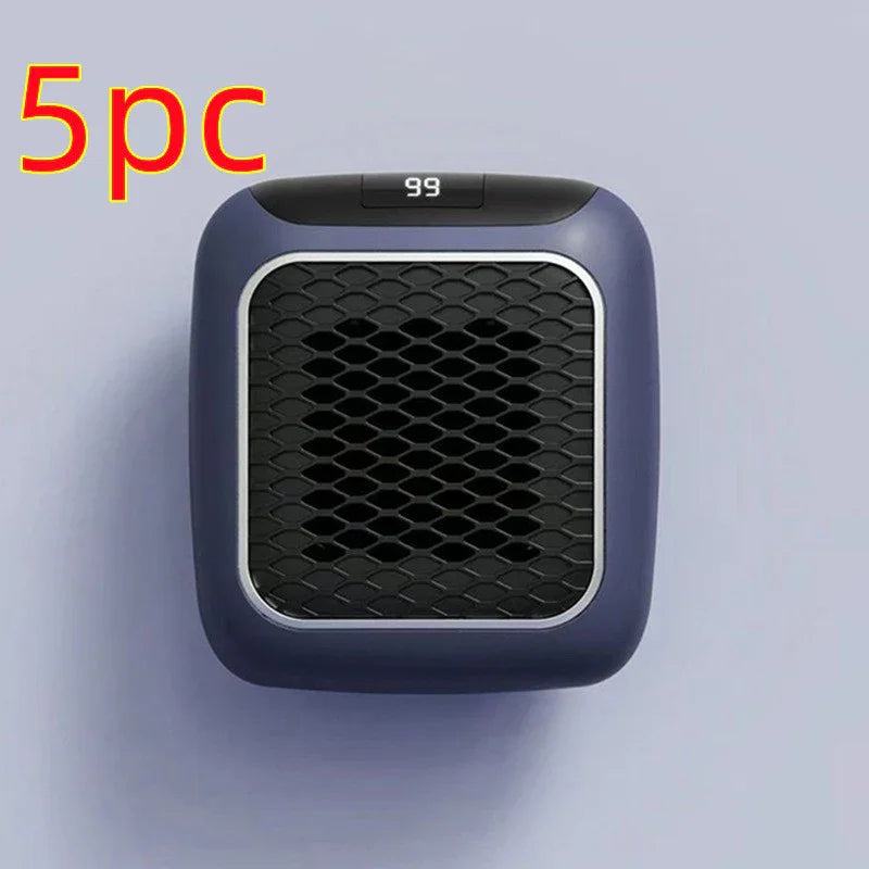 Compact black and blue portable mini heater with digital display, modern design