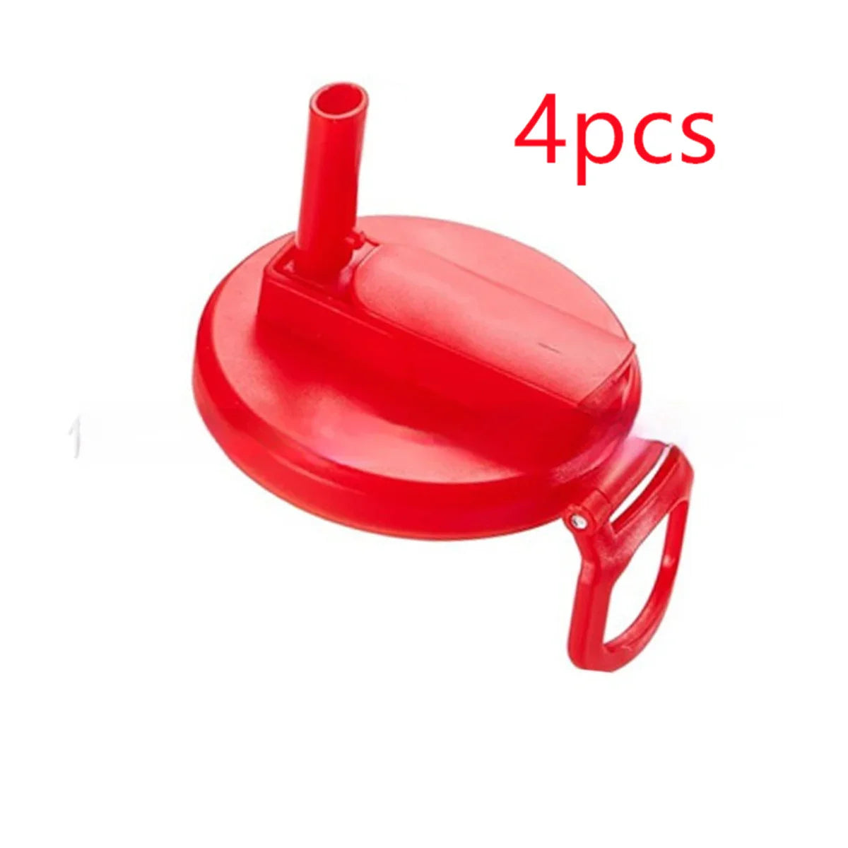 Red plastic water bottle lid with handle and straw spout, pack of four