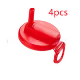 Red plastic water bottle lid with handle and straw spout, pack of four