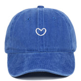 retro small love embroidered blue cotton soft peaked cap with heart design