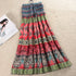 Boho maxi skirt with colorful ethnic print, elastic high waist, lightweight flowy fabric