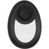 Black and white oval-shaped tech accessory with circular button, smooth plastic finish