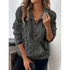 Woman wearing a gray faux fur pullover with half-zip front and relaxed fit