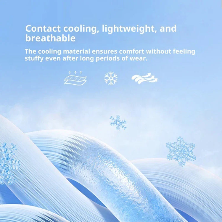 Light blue cooling fabric texture with snowflakes, lightweight breathable material concept