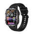 Black rugged smartwatch with silicone strap, colorful display, and fitness tracking interface