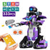 Remote control STEM robot toy with purple and black building blocks, 333 pieces, tracked wheels.