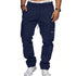 Men’s navy blue cargo jogger pants with side pockets and drawstring waist, relaxed fit