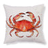 White throw pillow with a vibrant red crab watercolor design, soft fabric, modern home decor