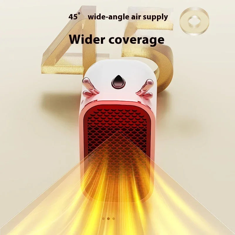 Compact red and white portable heater with wide-angle air supply and modern design