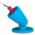 Blue silicone nail polish bottle holder securely holding a pink nail polish bottle