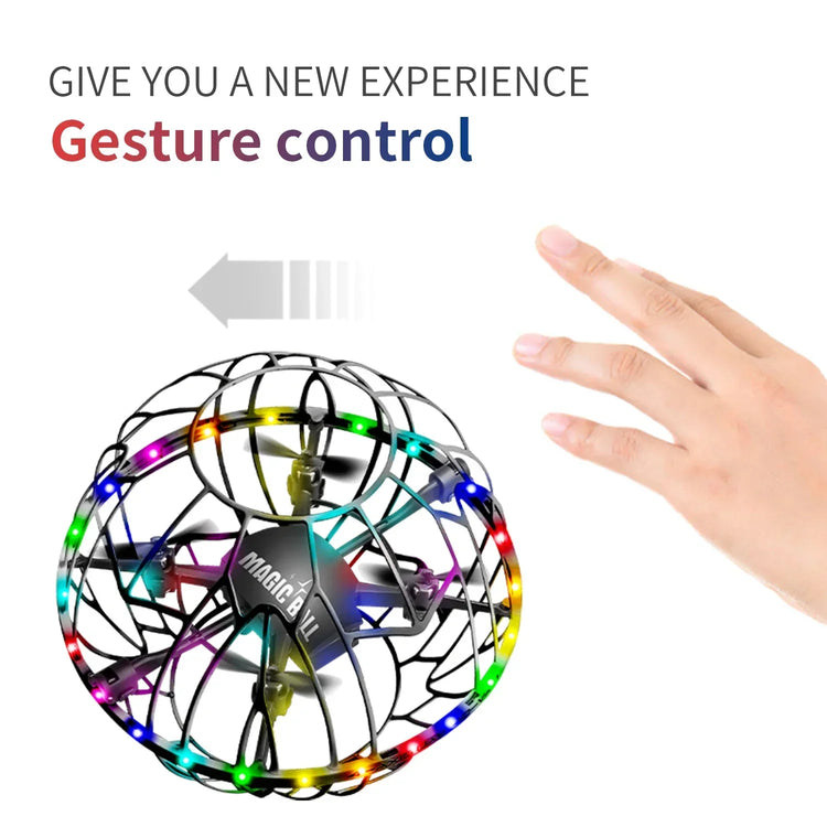 Hand-controlled flying ball toy with colorful LED lights, gesture sensing drone sphere