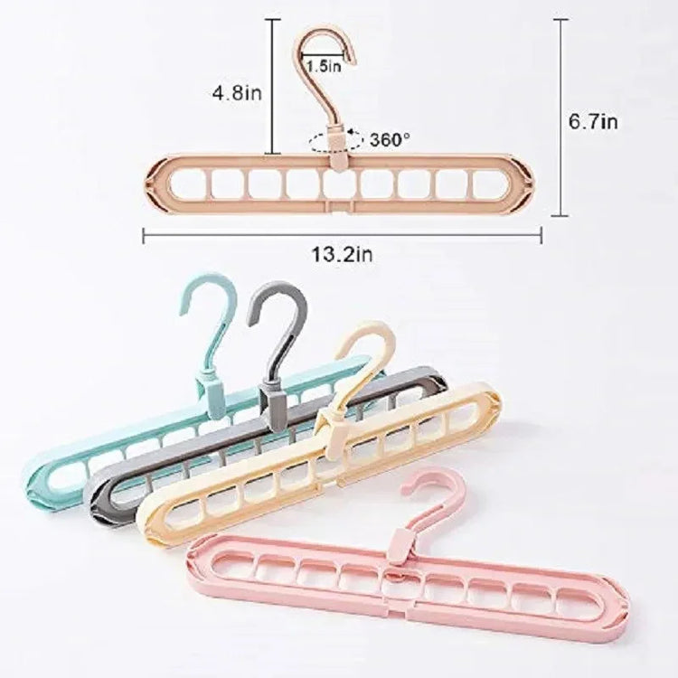 Plastic multi-slot foldable clothes hangers in pastel colors with 360-degree swivel hooks.