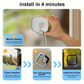 Step-by-step window camera installation guide with hand mounting compact, white security camera.