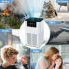 White air purifier filtering smoke, pollen, pet dander, PM2.5, and wildfire particles for clean indoor air