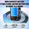 High-capacity battery with 15.5-hour life, 2-hour charge, sleek black tech accessory design