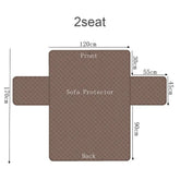 Brown quilted sofa protector cover for 2-seat sofa, with labeled dimensions, durable fabric