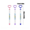 Three colorful water guns with heart-shaped handles, 38cm long, in pink, purple, and blue designs.